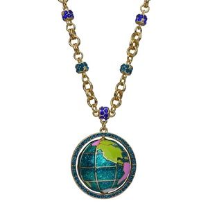 Ritzy Couture "World Around Us" Spinning Earth Globe Necklace (Goldtone)
